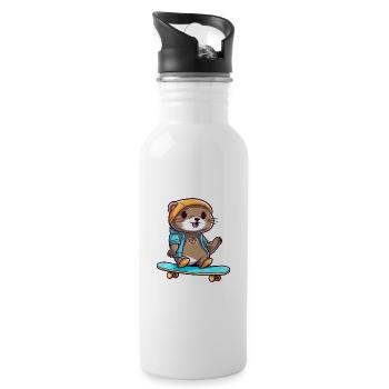 Drôle Loutre Kawaii Cartoon Pet Jouer Skateboard - Gourde avec paille intégrée - blanc - Droite