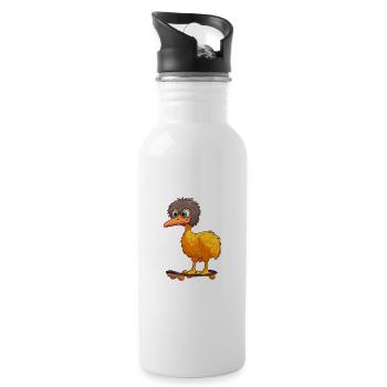 Funny Ostrich Kawaii Cartoon Playing Skateboard - Water bottle with straw - white - Right