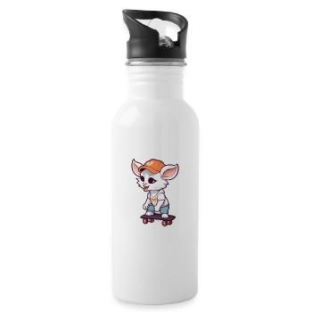 Drôle Chèvre Kawaii Cartoon Pet Jouant Skateboard - Gourde avec paille intégrée - blanc - Droite