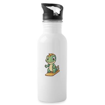 Funny Dragon Kawaii Cartoon Pet Playing Skateboard - Water bottle with straw - white - Right