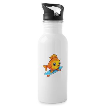 Lustiger Fisch Kawaii Cartoon Haustier spielt Skateboard - Trinkflasche mit integriertem Trinkhalm - Weiß - Rechts
