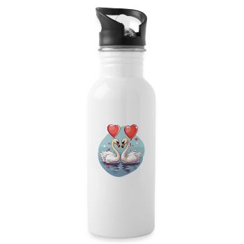 Swans Kawaii Cartoon Pet Playing With Balloons - Water bottle with straw - white - Right
