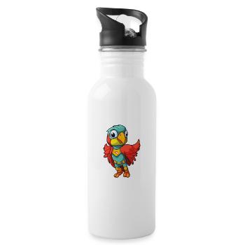 Super-héros Drôle Perroquet Kawaii Cartoon Animal Pet - Gourde avec paille intégrée - blanc - Droite