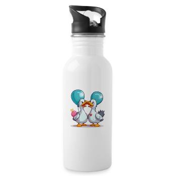 Gooses Kawaii Cartoon Pet Playing With Balloons - Water bottle with straw - white - Right