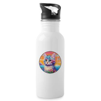 Bambino-Katzenrasse-Aquarell-Cartoon-Kawaii-Haustier - Trinkflasche mit integriertem Trinkhalm - Weiß - Rechts