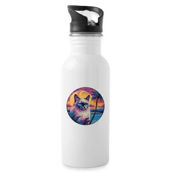 Heilige Birma-Katzenrasse, Aquarell-Cartoon Kawaii - Trinkflasche mit integriertem Trinkhalm - Weiß - Rechts