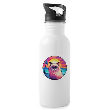 Birman-Katzenrasse-Aquarell-Cartoon-Kawaii-Haustier - Trinkflasche mit integriertem Trinkhalm - Weiß - Rechts