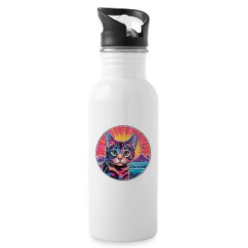 American Wirehair Cat Watercolor Cartoon Kawaii - Water bottle with straw - white - Right