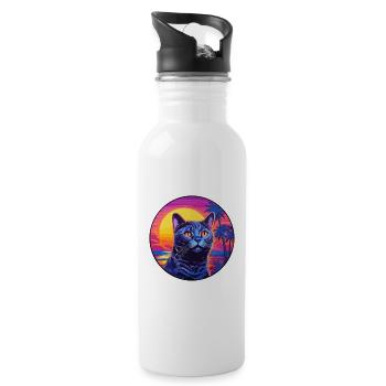 Chartreux Cat Breed Watercolor Cartoon Kawaii Pet - Water bottle with straw - white - Right