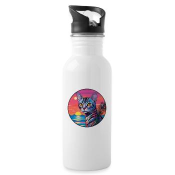 Egyptian Mau Cat Breed Watercolor Cartoon Kawaii - Water bottle with straw - white - Right