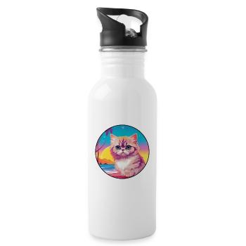 Exotische Kurzhaarkatze Aquarell Cartoon Kawaii - Trinkflasche mit integriertem Trinkhalm - Weiß - Rechts
