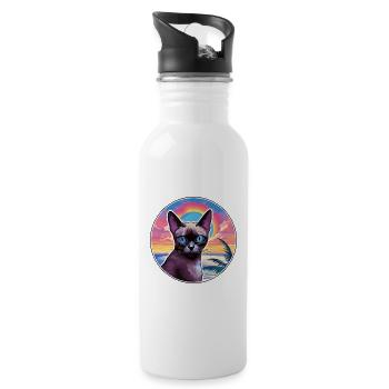 Chat siamois race aquarelle dessin animé Kawaii animal de compagnie - Gourde avec paille intégrée - blanc - Droite