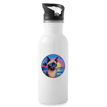 Siam Kurzhaarkatze Aquarell Cartoon Kawaii - Trinkflasche mit integriertem Trinkhalm - Weiß - Rechts