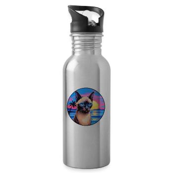 Siam Kurzhaarkatze Aquarell Cartoon Kawaii - Trinkflasche mit integriertem Trinkhalm - Lightsilver - Rechts