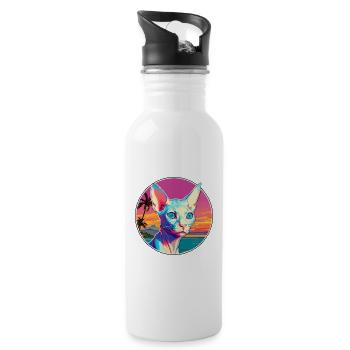 Sphynx Cat Breed Watercolor Cartoon Kawaii Pet - Water bottle with straw - white - Right