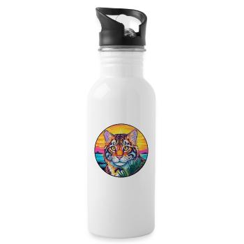 Race de chat tigre aquarelle dessin animé Kawaii animal de compagnie - Gourde avec paille intégrée - blanc - Droite
