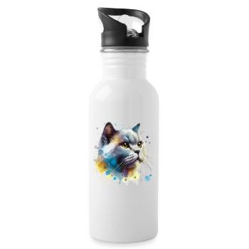 Watercolor Cat - Water bottle with straw - white - Right