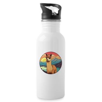 Alpaga Aquarelle Colorée Dessin Animé Kawaii Animal - Gourde avec paille intégrée - blanc - Droite