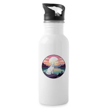 Polarfuchs Bunte Aquarell-Karikatur Kawaii Haustier - Trinkflasche mit integriertem Trinkhalm - Weiß - Rechts
