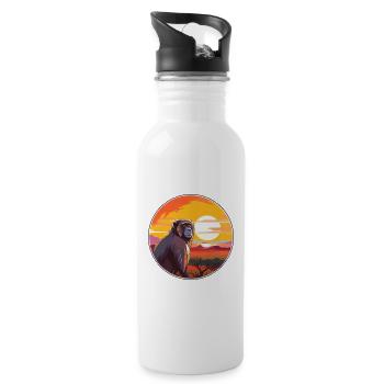 Baboon Colorful Watercolor Cartoon Kawaii Animal - Water bottle with straw - white - Right