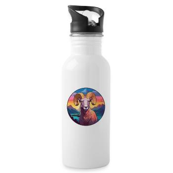 Widder buntes Aquarell Cartoon Kawaii Tier - Trinkflasche mit integriertem Trinkhalm - Weiß - Rechts