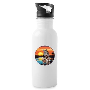 Zebra buntes Aquarell Cartoon Kawaii Tier - Trinkflasche mit integriertem Trinkhalm - Weiß - Rechts