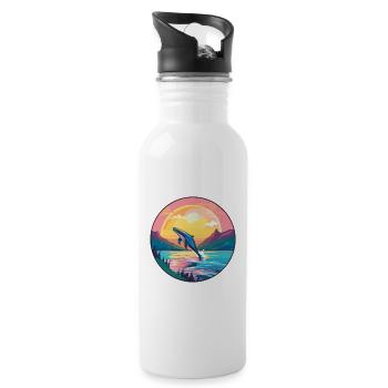 Whale Colorful Watercolor Cartoon Kawaii Animal - Water bottle with straw - white - Right