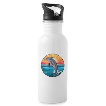 Dolphin Colorful Watercolor Cartoon Kawaii Animal - Water bottle with straw - white - Right