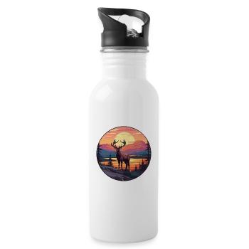 Elk Colorful Watercolor Cartoon Kawaii Animal - Water bottle with straw - white - Right