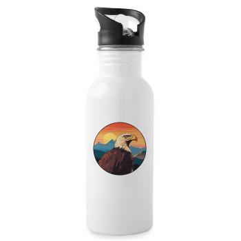 Eagle Colorful Watercolor Cartoon Kawaii Animal - Water bottle with straw - white - Right
