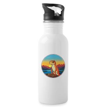 Lizard Colorful Watercolor Cartoon Kawaii Animal - Water bottle with straw - white - Right