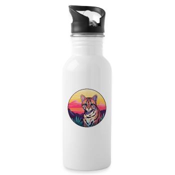 Ocelot Colorful Watercolor Cartoon Kawaii Animal - Water bottle with straw - white - Right
