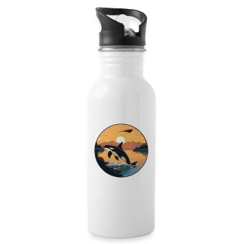 Orca Colorful Watercolor Cartoon Kawaii Animal - Water bottle with straw - white - Right