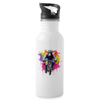 Affe mit Mountainbike Fahrrad Schimpanse Affen - Trinkflasche mit integriertem Trinkhalm - Weiß - Rechts