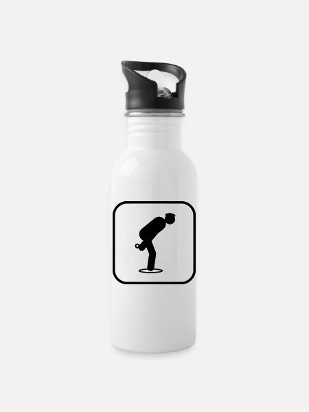 Petanque Sportsymbol - Trinkflasche mit integriertem Trinkhalm - Weiß