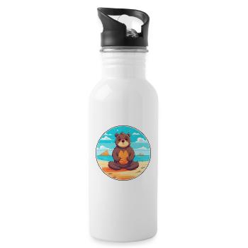 Bär Cartoon Yoga Strand Sommer Illustration - Trinkflasche mit integriertem Trinkhalm - Weiß - Rechts