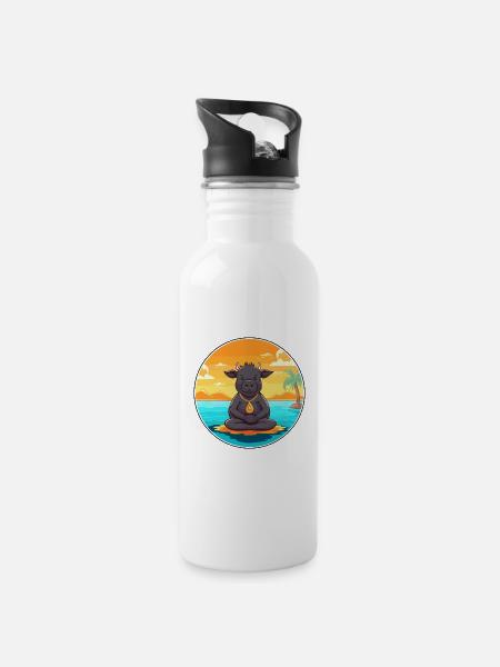 Buffalo Cartoon Yoga Strand Sommer Illustration - Trinkflasche mit integriertem Trinkhalm - Weiß