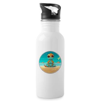 Chameleon Cartoon Yoga Beach Summer Illustration - Water bottle with straw - white - Right