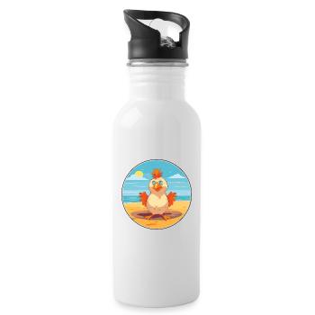 Huhn Cartoon Yoga Strand Sommer Illustration - Trinkflasche mit integriertem Trinkhalm - Weiß - Rechts