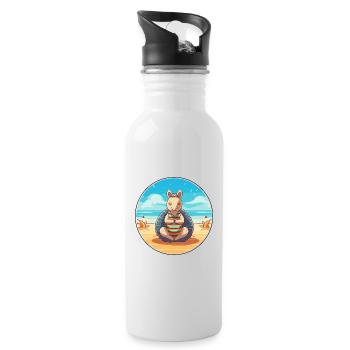 Armadillo Cartoon Yoga Beach Summer Illustration - Water bottle with straw - white - Right