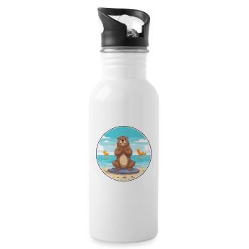 Biber-Karikatur Yoga Strand Sommer Illustration - Trinkflasche mit integriertem Trinkhalm - Weiß - Rechts