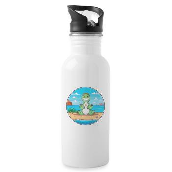 Dinosaurier-Karikatur Yoga Strand Sommer Illustration - Trinkflasche mit integriertem Trinkhalm - Weiß - Rechts