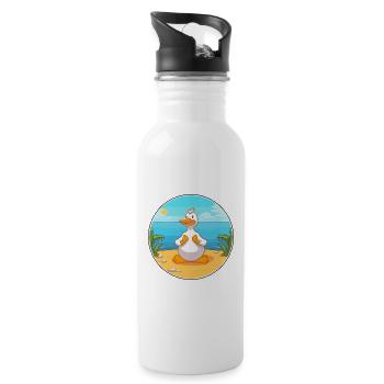 Dessin animé de canard Yoga plage Illustration d’été - Gourde avec paille intégrée - blanc - Droite