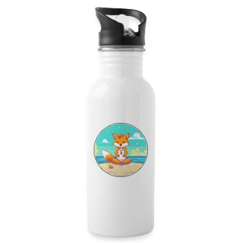Fox Cartoon Yoga Strand Sommer Illustration - Trinkflasche mit integriertem Trinkhalm - Weiß - Rechts