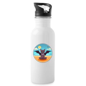 Fledermaus-Karikatur Yoga Strand Sommer Illustration - Trinkflasche mit integriertem Trinkhalm - Weiß - Rechts