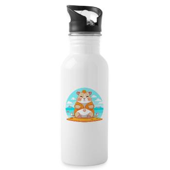 Hamster-Karikatur Yoga Strand Sommer Illustration - Trinkflasche mit integriertem Trinkhalm - Weiß - Rechts