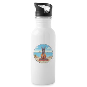 Donkey Cartoon Yoga Beach Summer Illustration - Water bottle with straw - white - Right