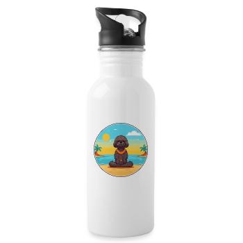 Pudel-Hundekarikatur-Yoga-Strand-Sommer-Illustration - Trinkflasche mit integriertem Trinkhalm - Weiß - Rechts
