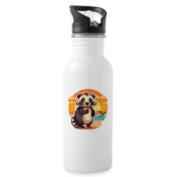 Dachs-lustige Cartoon-Kawaii-Strand-Illustration - Trinkflasche mit integriertem Trinkhalm - Weiß - Rechts