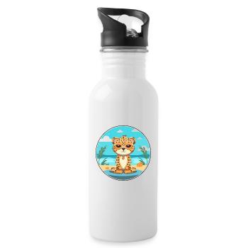 Leopard Cartoon Yoga Strand Sommer Illustration - Trinkflasche mit integriertem Trinkhalm - Weiß - Rechts